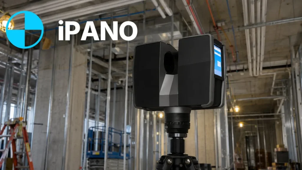 Terrestrial 3D laser scanner on a tripod inside a commercial building under construction