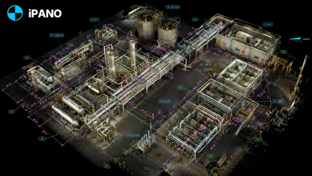Point cloud scan of process piping in an industrial facility